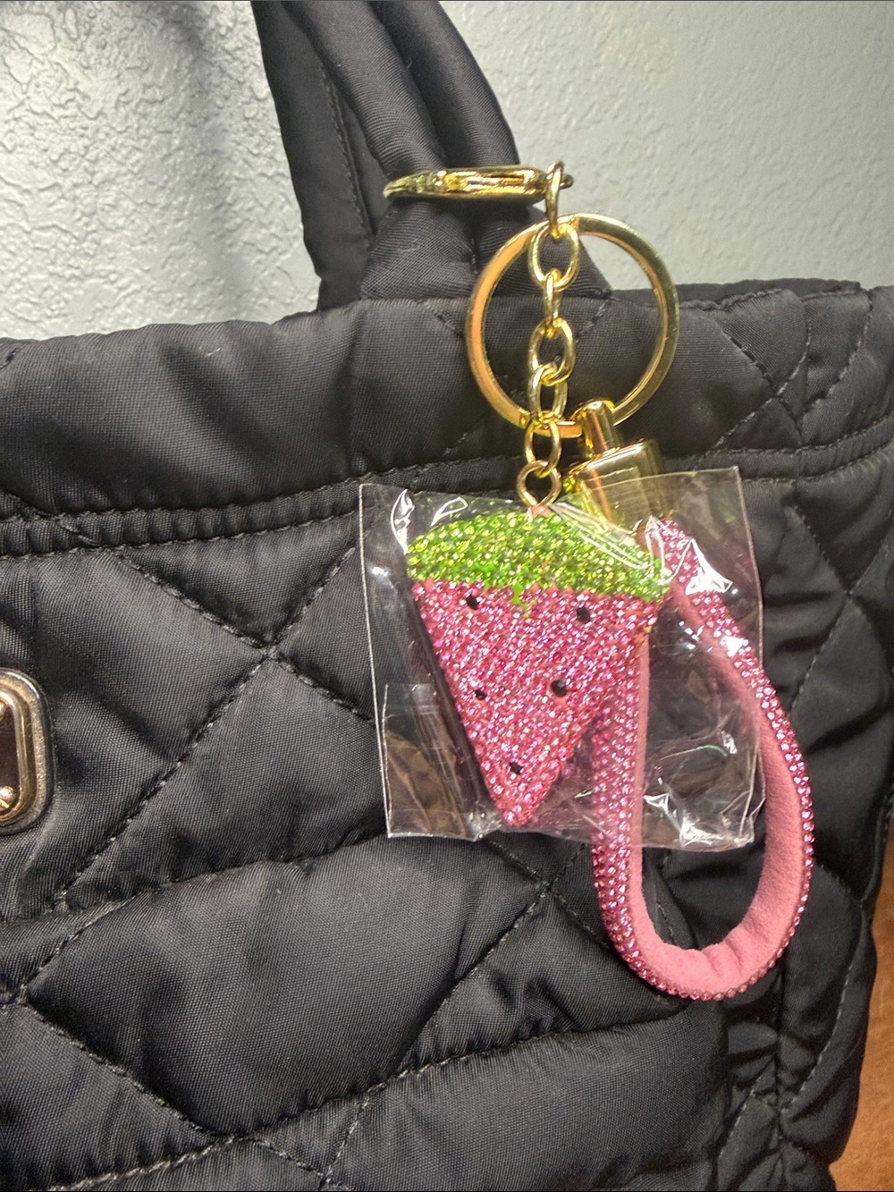 Rhinestone Pink Watermelon Bag Charm Keychain Wristlet